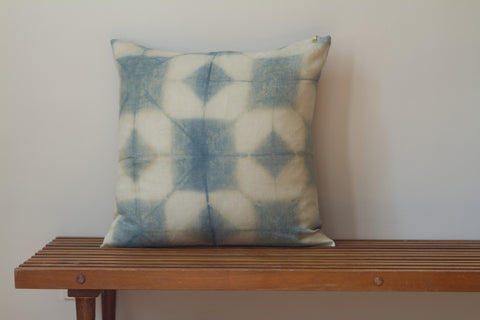 Blue Green Star Grid Shibori Pillow