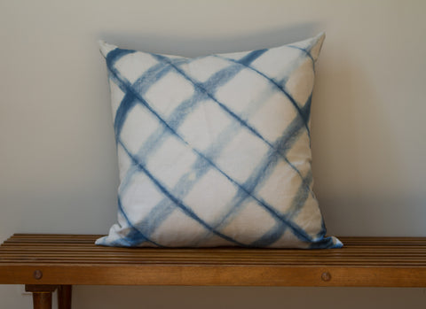 Blue Denim Angle Grid Shibori Pillow
