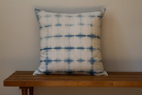 Blue Denim Grid Shibori Pillow