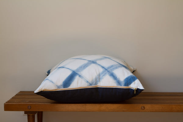Blue Denim Angle Grid Shibori Pillow