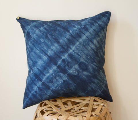 Cobalt Blue Lines Shibori Pillow